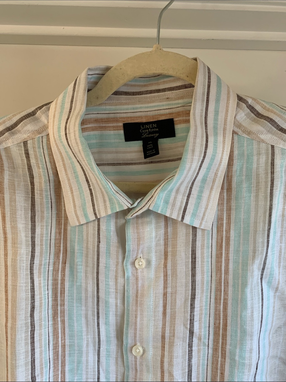 Linen Club Room Luxury Striped Linen Shirt in Mint & Beige XL - Picture 4 of 5